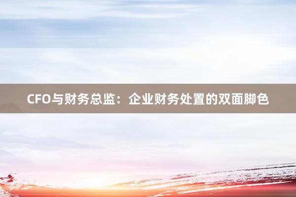 CFO与财务总监：企业财务处置的双面脚色